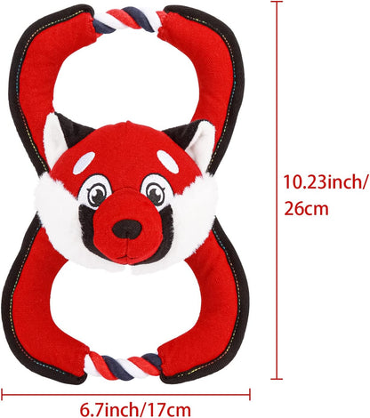 Interactive Dog Toys, Squeaky Dog Toys for Aggressive Chewers, Dog Plush Toys with Rope in Red Fox Shape, Tug of War Dog Toy for Small Dogs Medium Large Dogs