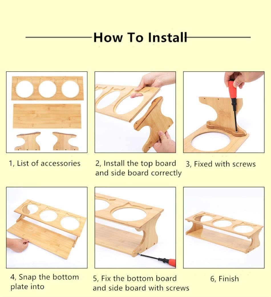 Cat Bowls Pet Dining Table with Raised Slope Wooden Stand Elevated Pet Bowls with Oblique Stand for Cats, Dogs, Kitten and Puppy (3 Bowls, Ceramics)