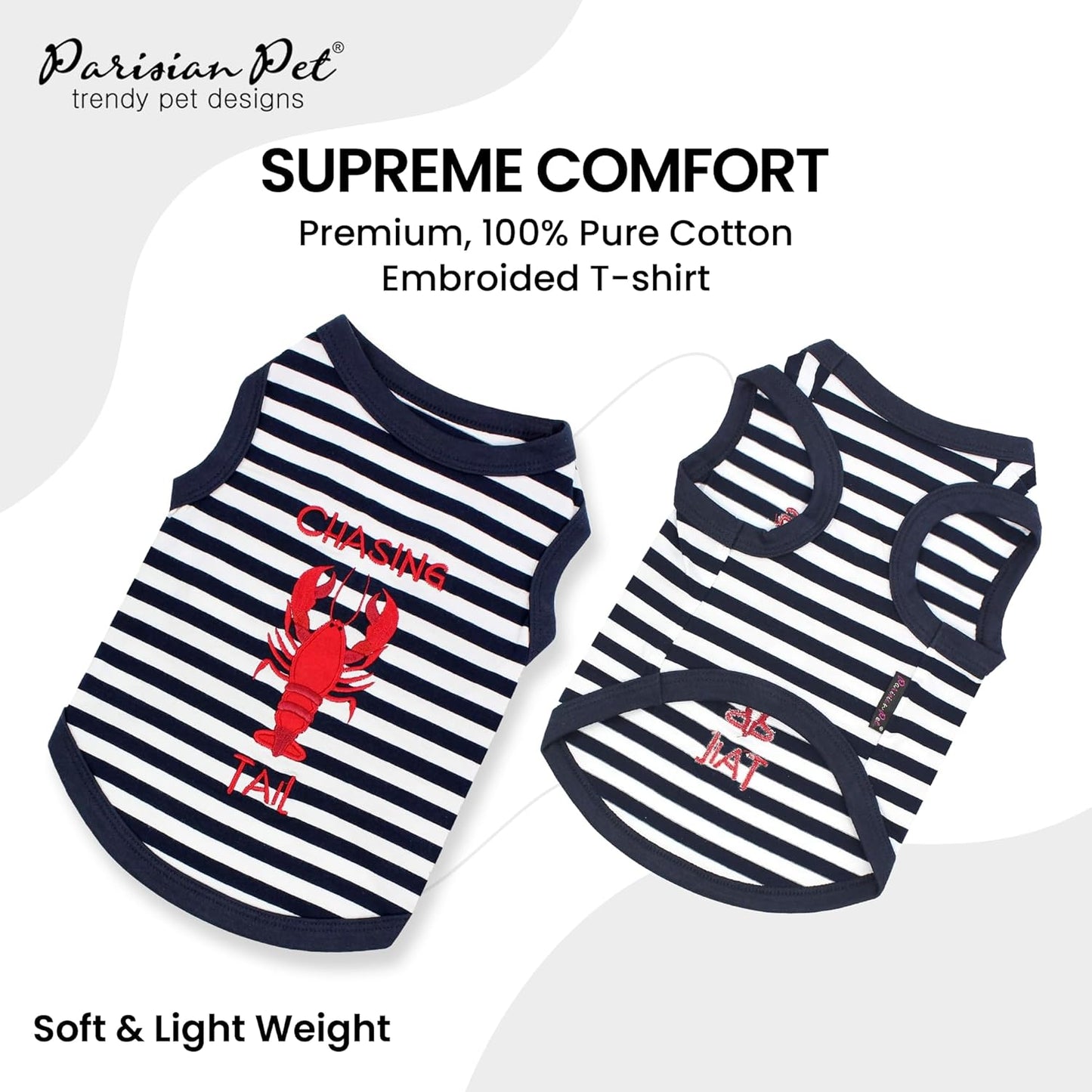 Unisex Dog Tshirt - Embroidered “ Chasing Lobster Tail “ Shirt - Breathable and Lightweight Pets Tank Top- Sleeveless Doggy Tee Shirts - Machine Washable Shirt for Large Dogs - 3XL