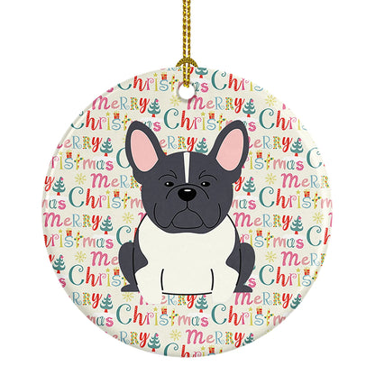 Merry Christmas French Bulldog Black White Ceramic Ornament