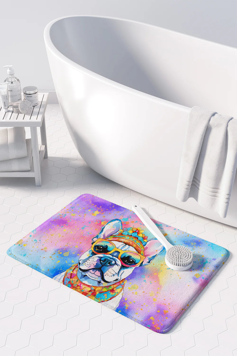 French Bulldog Hippie Dawg Memory Foam Kitchen Mat