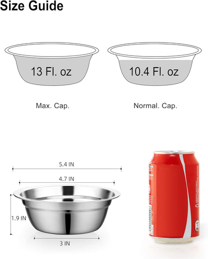 Stainless Steel Small Dog Food Bowls, Set of 2 Outer Dia. 5.4 in Replacement Dog Bowls for Raised Station(1.3 Cup)