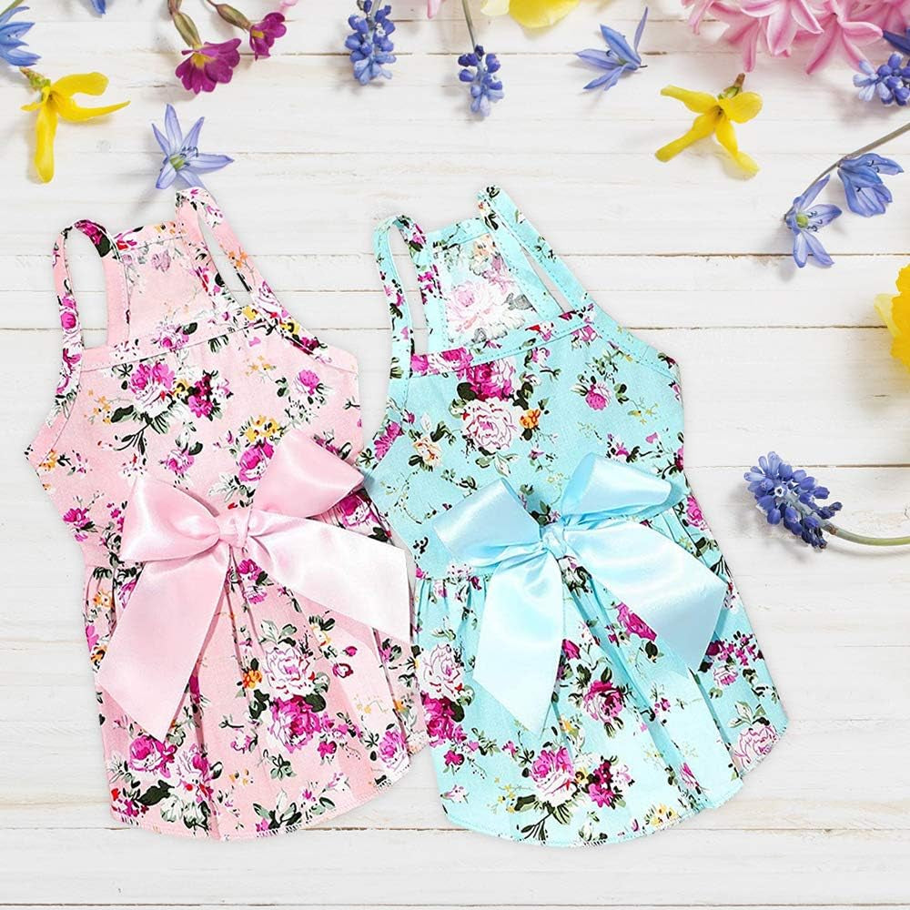 Set of 2 Dog Dresses for Small Dogs Girl Fall Winter Warm Cute Pet Puppy Dress Chihuahua Outfit Vest Apparel Female Doggie Skirt Tutu Pink Yorkie Clothing Cat Sundress Coats (XS)