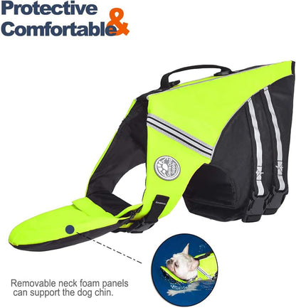 French Bulldog Life Jacket, Life Vest with Chin Float Rescue Handle for Corgi Pug, Adjustable High Visibility Flotation Swim Vest for Swimming Boating (Green)