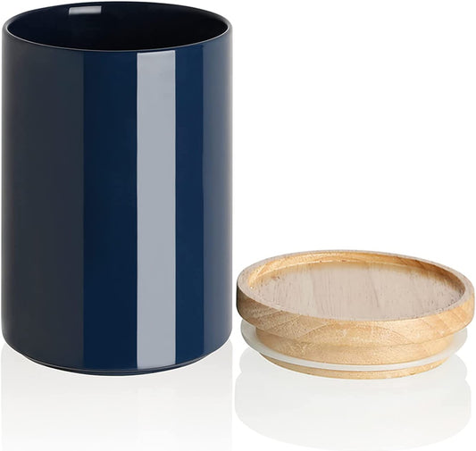 Kitchen Canisters Ceramic Food Storage Jar, Stackable Containers with Airtight Seal Wooden Lid for Serving Coffee Bean, Flour, Tea, Cookies and More - 58 Fl Oz(Navy)
