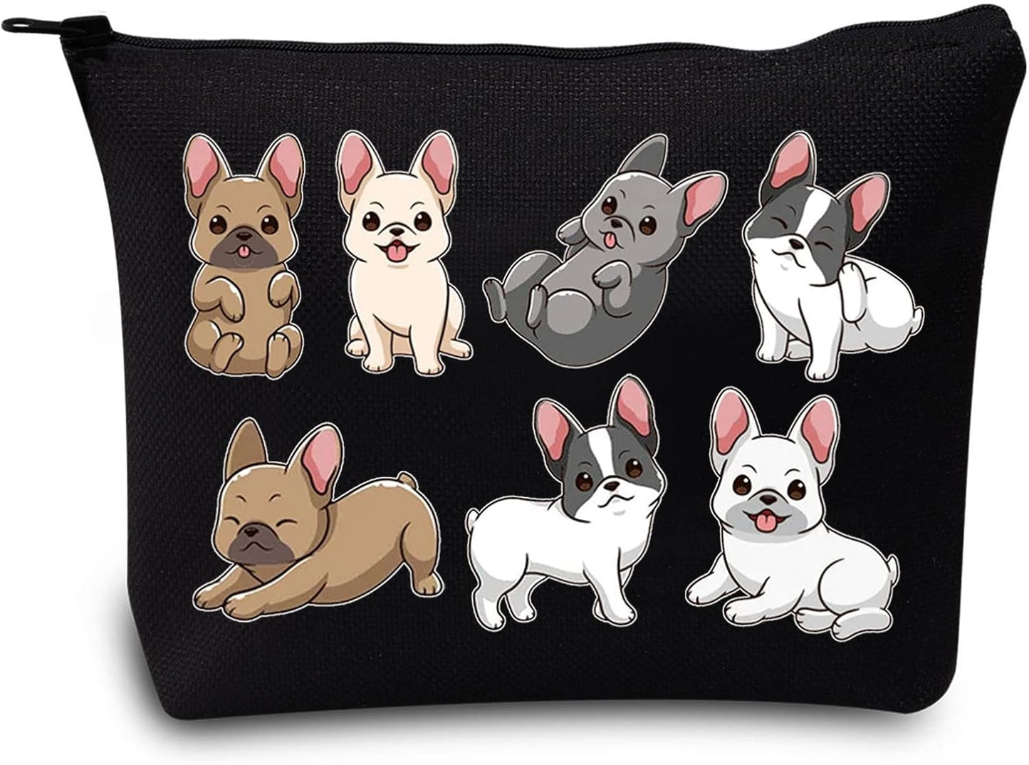 Funny French Bulldog Dog Cosmetic Makeup Bag Bulldog Dog Lover Gift Bulldog Dog Make up Zipper Pouch Bag (Funny French Bulldog Black)