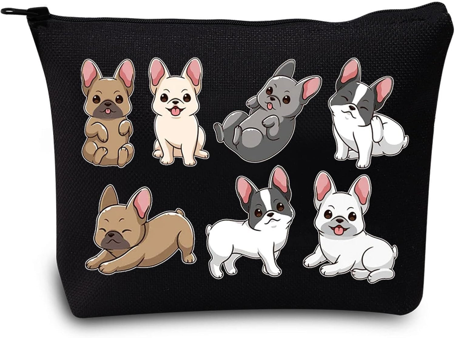 Funny French Bulldog Dog Cosmetic Makeup Bag Bulldog Dog Lover Gift Bulldog Dog Make up Zipper Pouch Bag (Funny French Bulldog Black)