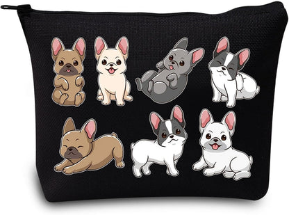 Funny French Bulldog Dog Cosmetic Makeup Bag Bulldog Dog Lover Gift Bulldog Dog Make up Zipper Pouch Bag (Funny French Bulldog Black)