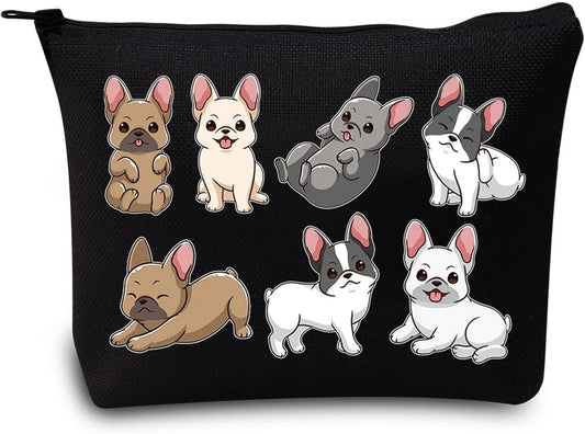 Funny French Bulldog Dog Cosmetic Makeup Bag Bulldog Dog Lover Gift Bulldog Dog Make up Zipper Pouch Bag (Funny French Bulldog Black)