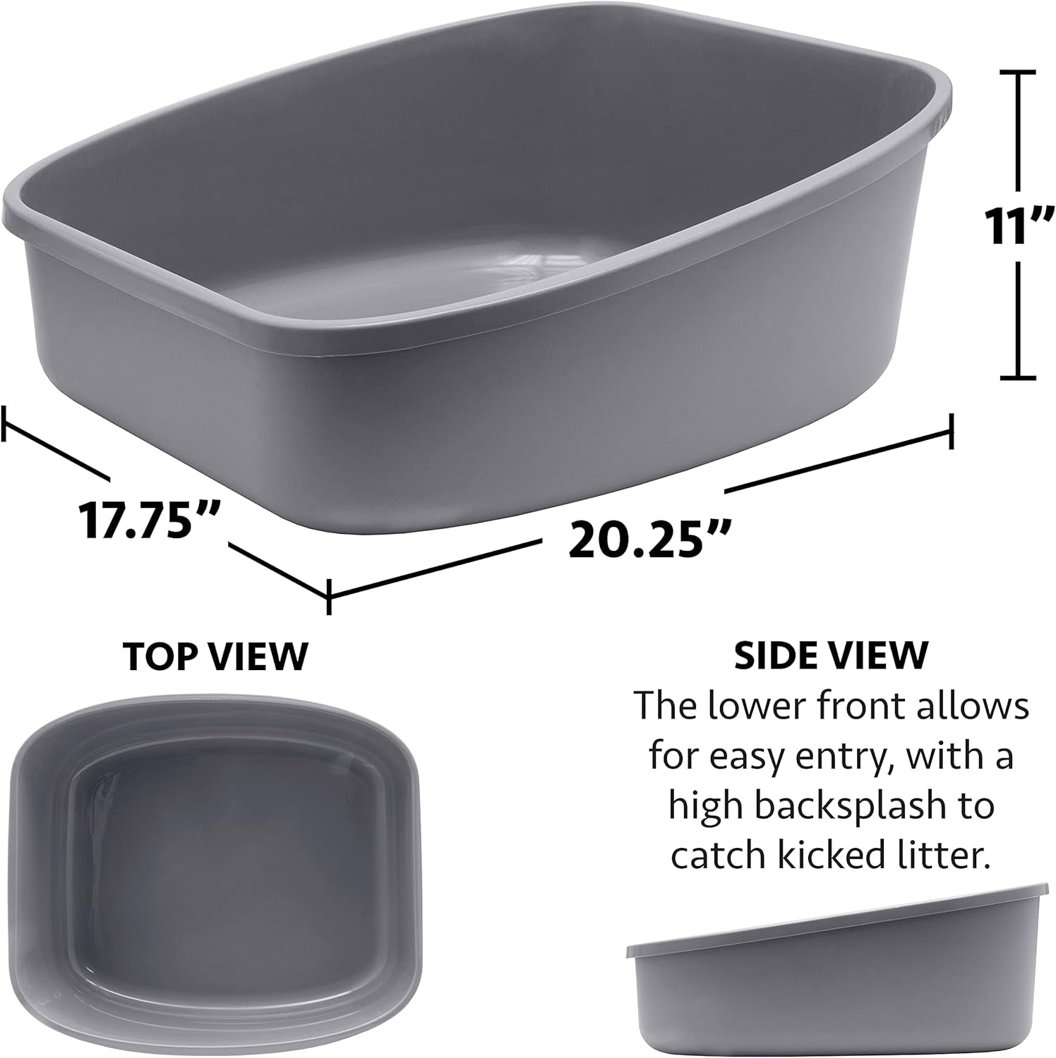 Large Cat Litter Box Set – 2 Open Litter Pans with High Back, Easy to Clean & Durable Plastic – XL Litter Box for Odor Control & Multi-Cat Households