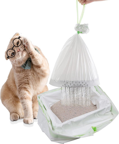 Cat Litter Box Liners with Drawstring, Litter Pan Disposable Bags, 2 Mil Thickened Cat Litter Sifting Liners, Weekly 7 Pack Medium Litter Bags for Easy Cleaning (7S)