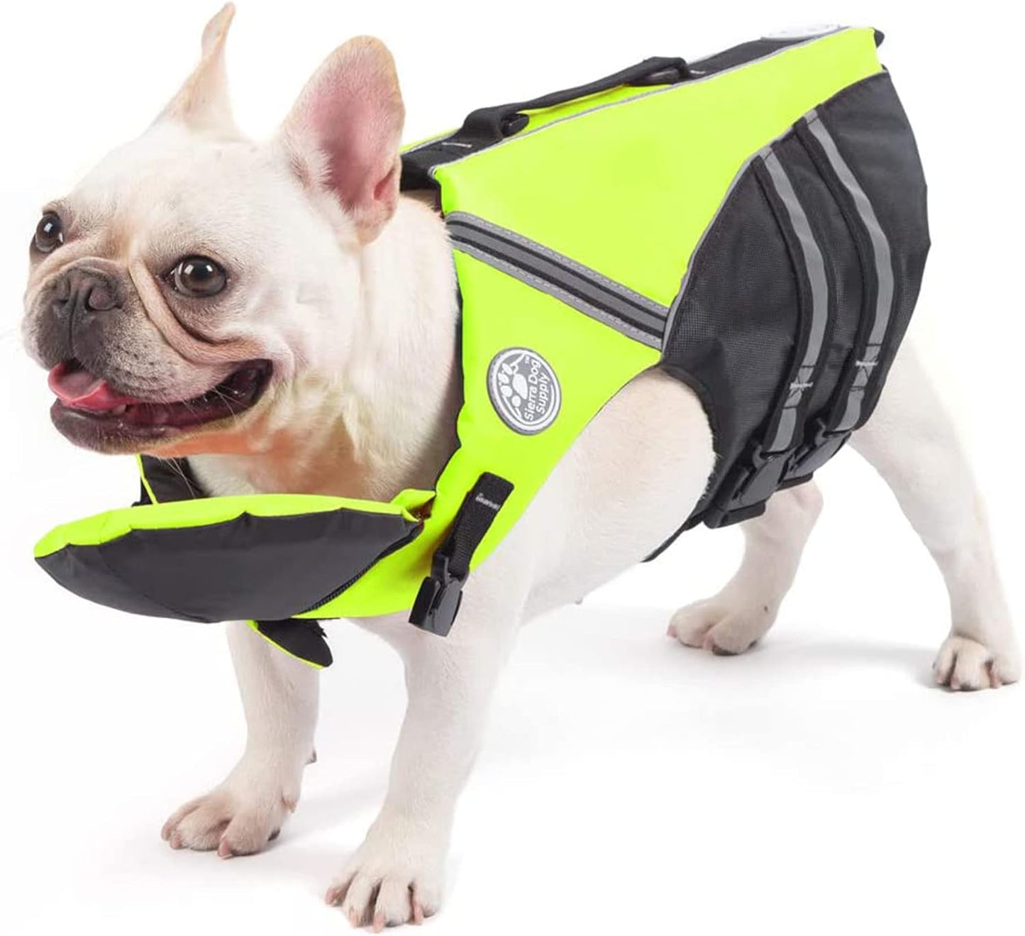 French Bulldog Life Jacket, Life Vest with Chin Float Rescue Handle for Corgi Pug, Adjustable High Visibility Flotation Swim Vest for Swimming Boating (Green)