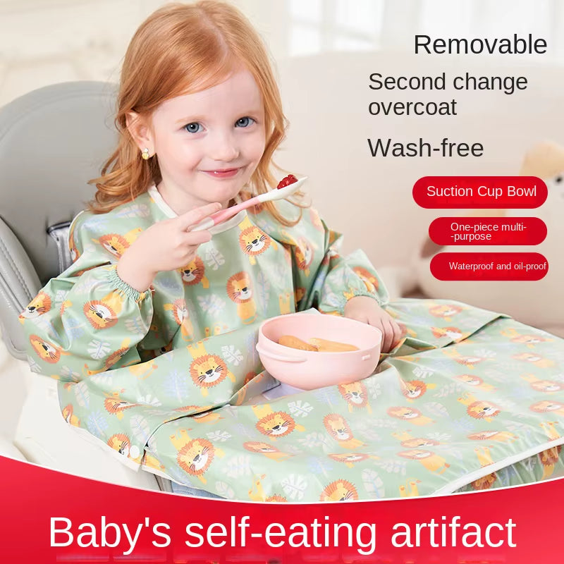 Clean Feeding Bib for Baby Boys Girl 8M-5Y Waterproof Bib Apron Smock with Table Cover Infant Mess-Free Kids Full Coverage Bib