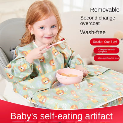 Clean Feeding Bib for Baby Boys Girl 8M-5Y Waterproof Bib Apron Smock with Table Cover Infant Mess-Free Kids Full Coverage Bib