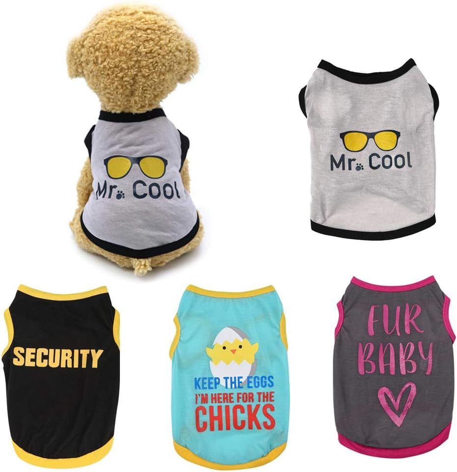 Wakeu Set of 4 Puppy Clothes for Small Dogs Boy Summer Shirt for Chihuahua Yorkies Male (B, X-Small)