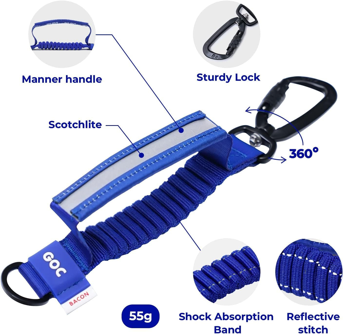 Short Bungee Dog Leash Extension for Large Medium Small Long Dogs, Shock Absorbing Dog Leash Extender, Tactical Dog Leash, Dogs Stress Reliever from Walking and Running - Blue