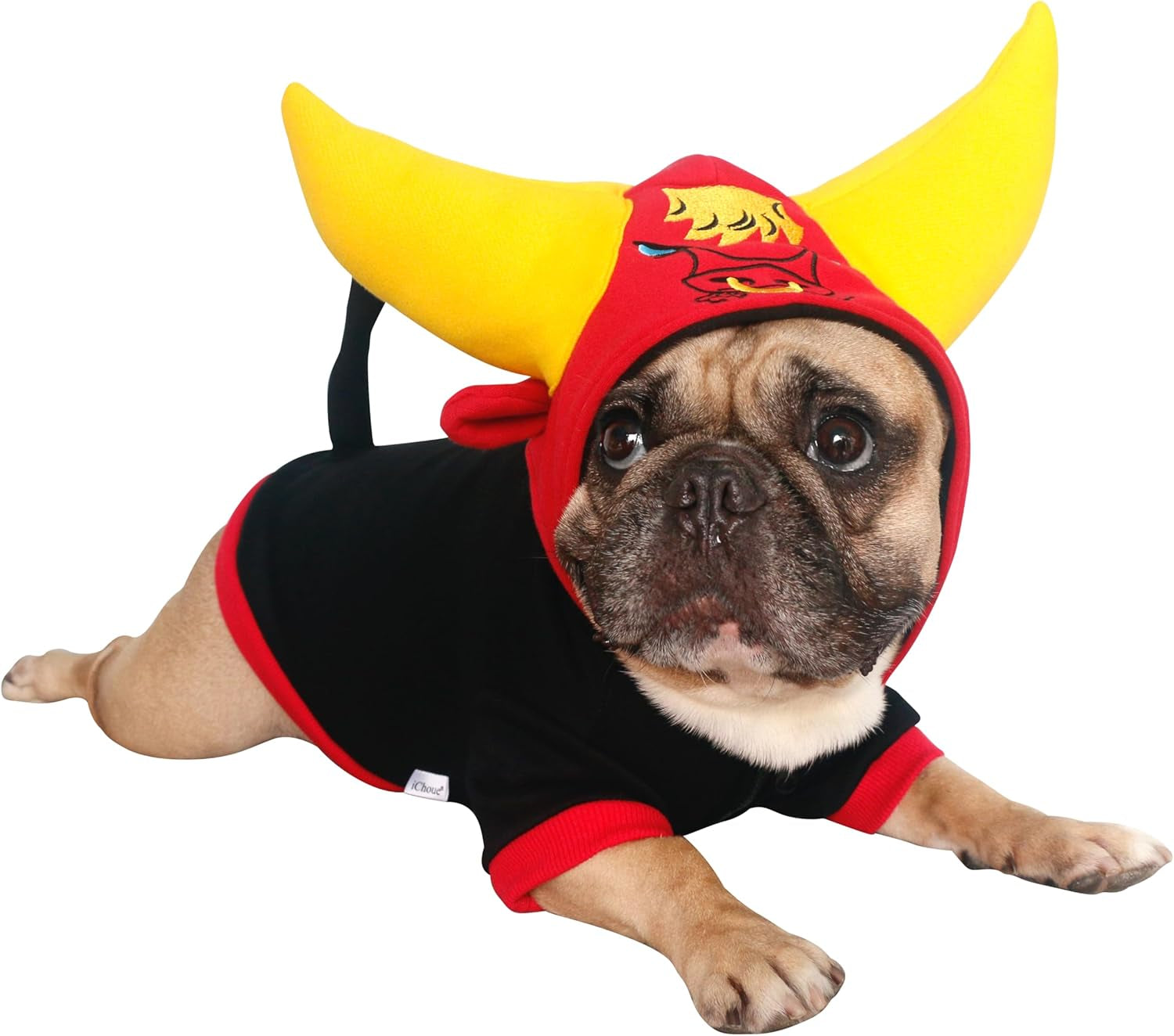Buffalo Horn Dog Halloween Costumes Winter Coats Clothes Hoodies for French English Bulldogs, Pugs, Keep Your Dogs Warm and Stylish. Add Fun to Your Pet’S Wardrobe - Black Yellow, Large Plus