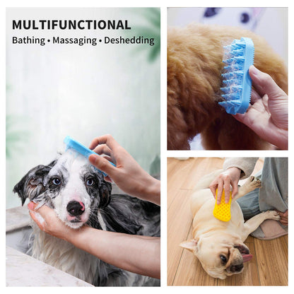 Dog Grooming Brush,  Silicone Dual Side Pet Bath Brush for Deshedding & Massaging, Hair Brush Comb for Pet, Puppy, Cats (Blue)