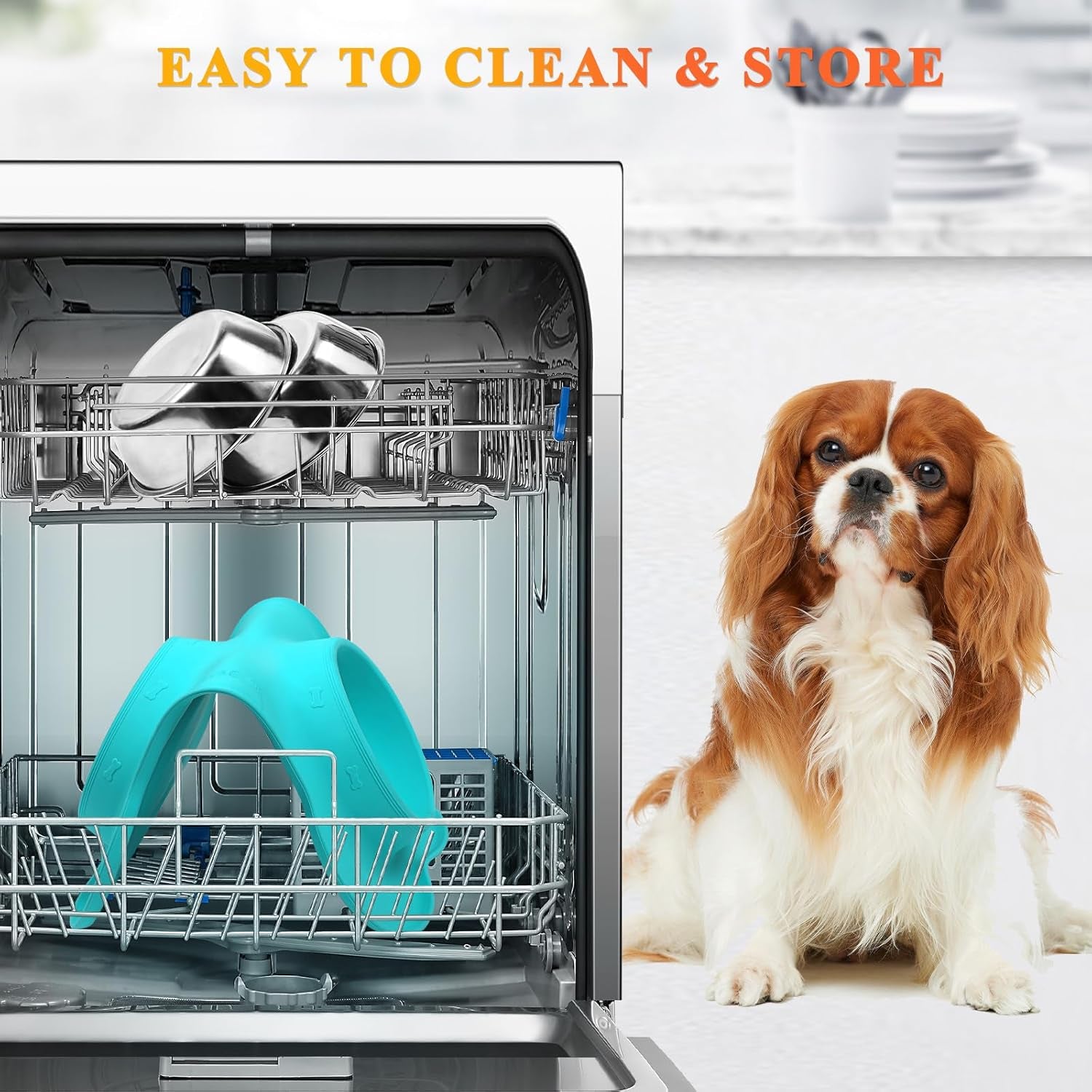 Dog Bowls, Dog Food Bowls, Stainless Steel Cat Puppy Water Bowls with Non Spill Skid Resistant Silicone Mat, Small, Turquoise