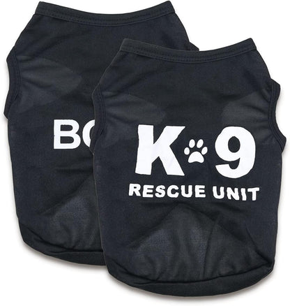2 Packs Puppy Clothes for Small Dog Boy Summer Shirt for Chihuahua Yorkies Male Pet Outfits Cat Clothing Black Security Vest Funny Apparel, Medium