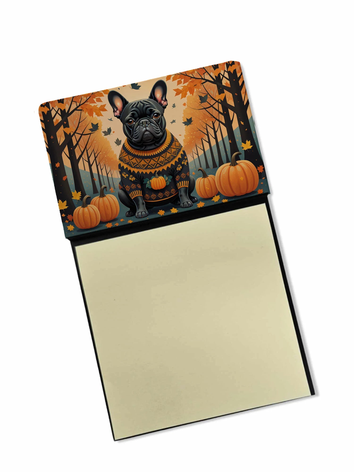 Black French Bulldog Fall Sticky Note Holder