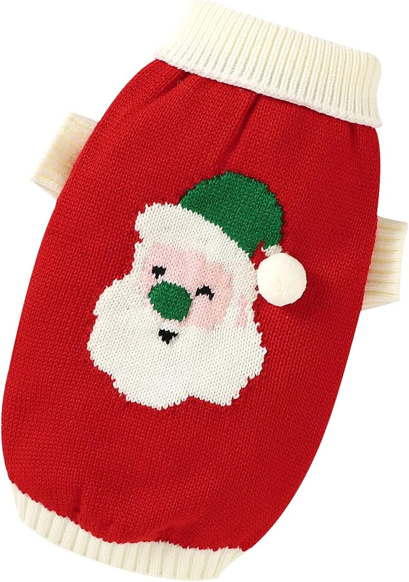 Christmas Dog & Cat Sweater - Acrylic, Red, Small Size - Perfect for Small Breeds, Festive, Crew Neck, Pull On