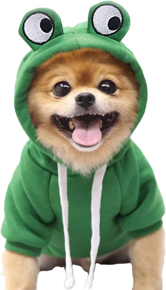 Pet Clothes Dog Hoodies Warm Sweatshirt Coat Puppy Autumn Winter Apparel Jumpsuit with Eye Hood, Frog, S
