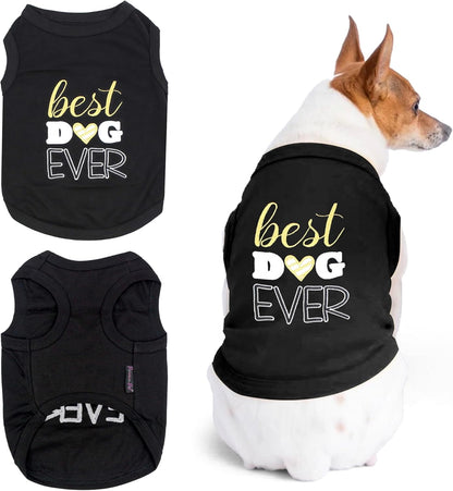 Dog Tshirt - Embroidered “ Best Dog Ever “ Shirt - Pure Cotton and Lightweight Pets Clothes - Sleeveless Black Doggy Tee Shirts - Machine Washable Shirts for Small Dogs - XXS