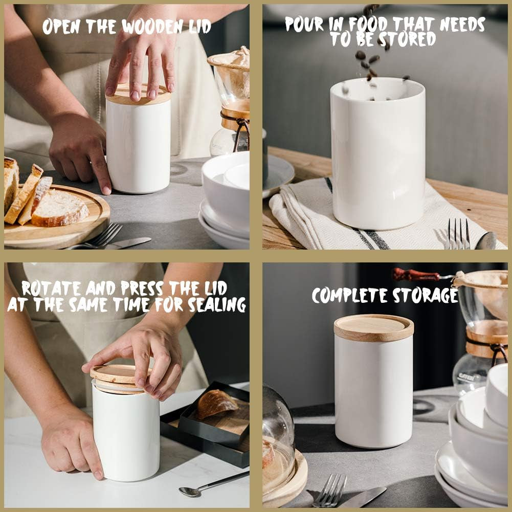 Kitchen Canisters Ceramic Food Storage Jar, Stackable Containers with Airtight Seal Wooden Lid for Serving Coffee Bean, Flour, Tea, Cookies and More - 58 Fl Oz(Navy)