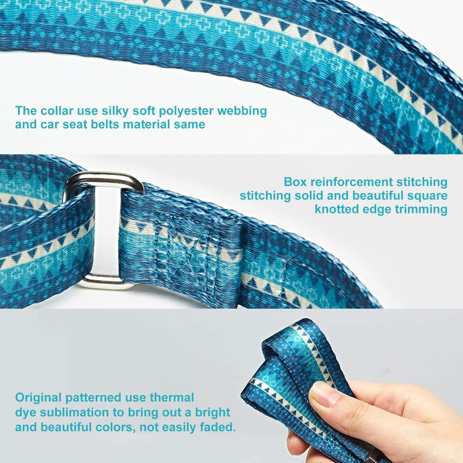 Martingale Dog Collar No Pull Pet Collar Heavy Duty Dog Martingale Collars Silky with Unique Geometric Pattern for Medium and Large Dogs (Large, Turquoise)