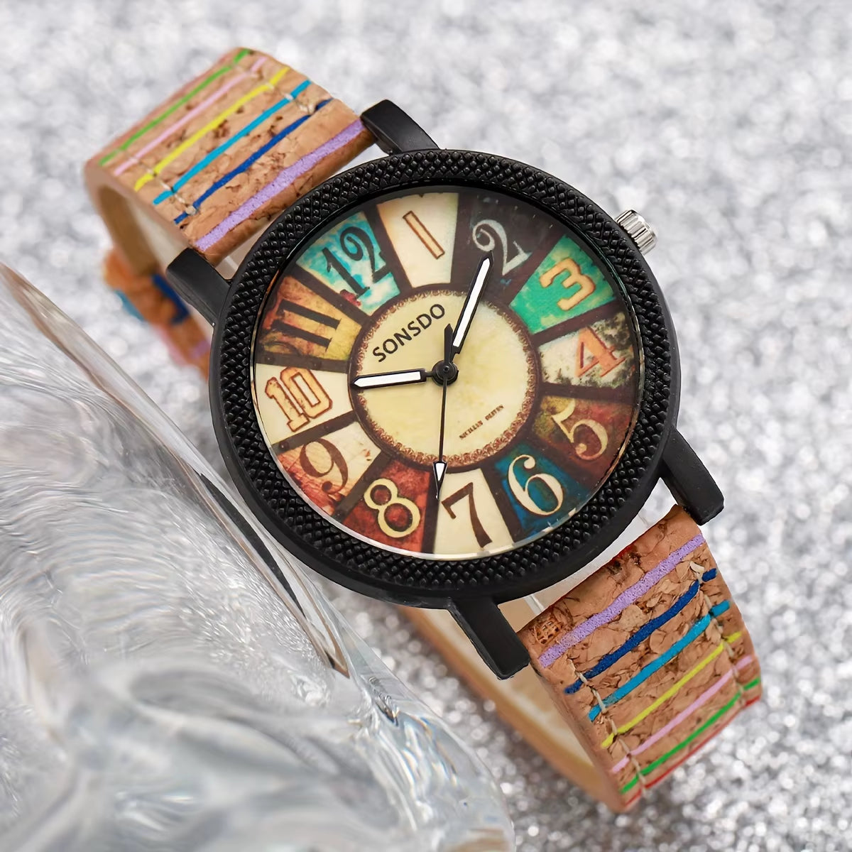 2Pcs/Set Women'S Watch Vintage Leather Band Analog Quartz Watch Rope Bracelet Set