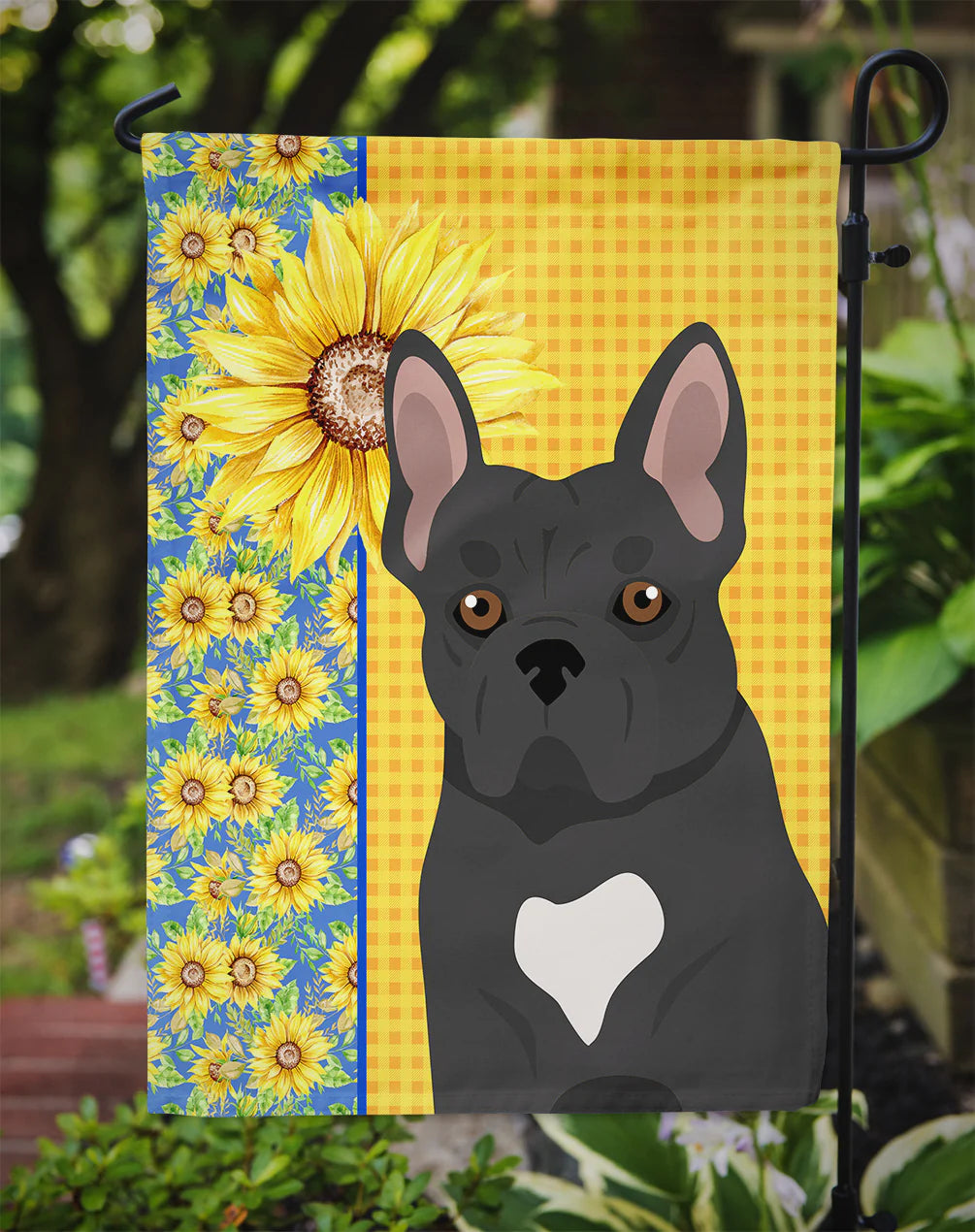 Summer Sunflowers Black French Bulldog Garden Flag
