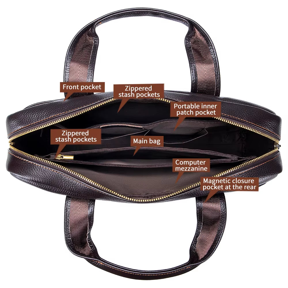 Men'S Leather Handbag, Top Layer Cowhide Briefcase, Leather Laptop Bag, Diagonal Cross Office Bag
