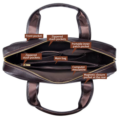 Men'S Leather Handbag, Top Layer Cowhide Briefcase, Leather Laptop Bag, Diagonal Cross Office Bag