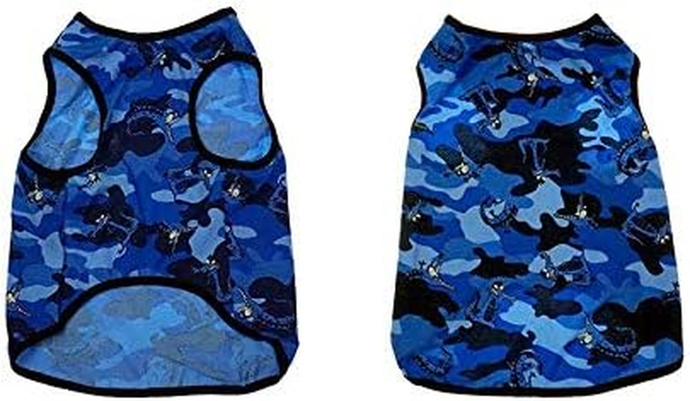 Pet Dog Summer Vest, Flamingo Pattern Cute Teddy French Bulldog Dog 100% Cotton Fashion T-Shirt Breathable Sleeveless Summer Dog Clothes for Small Medium Dogs Puppy, Blue