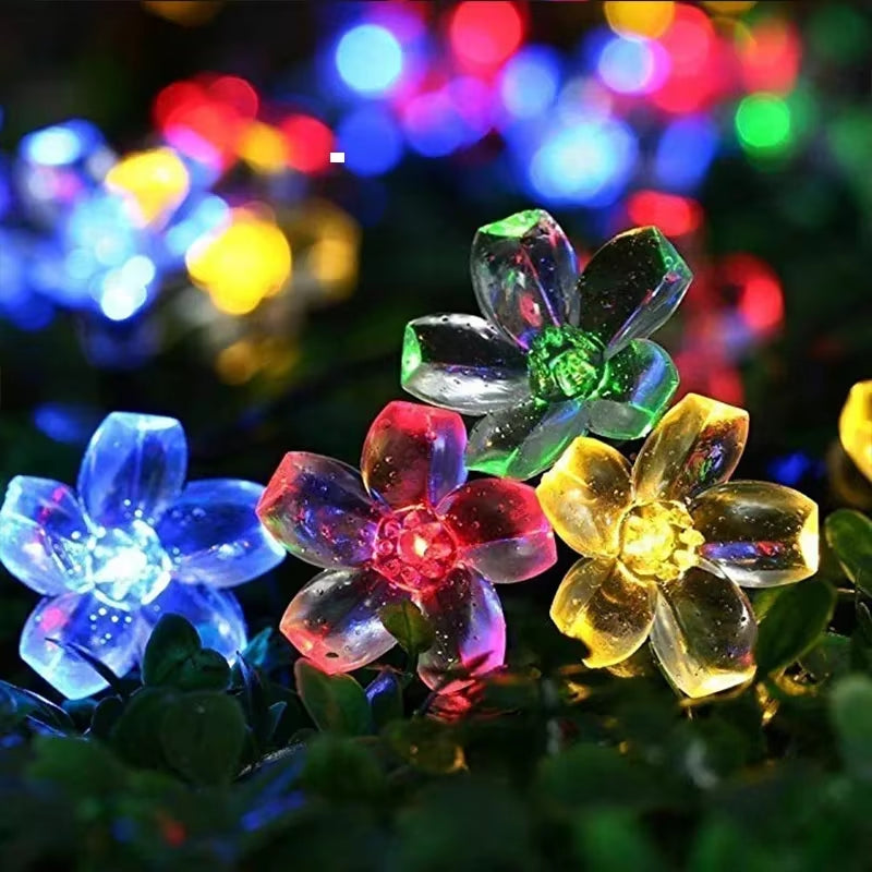 Christmas Cherry Flower Light Garden Party Decoration 5M 20LED Solar String Lights Outdoor Waterproof 8 Mode Battery Operated