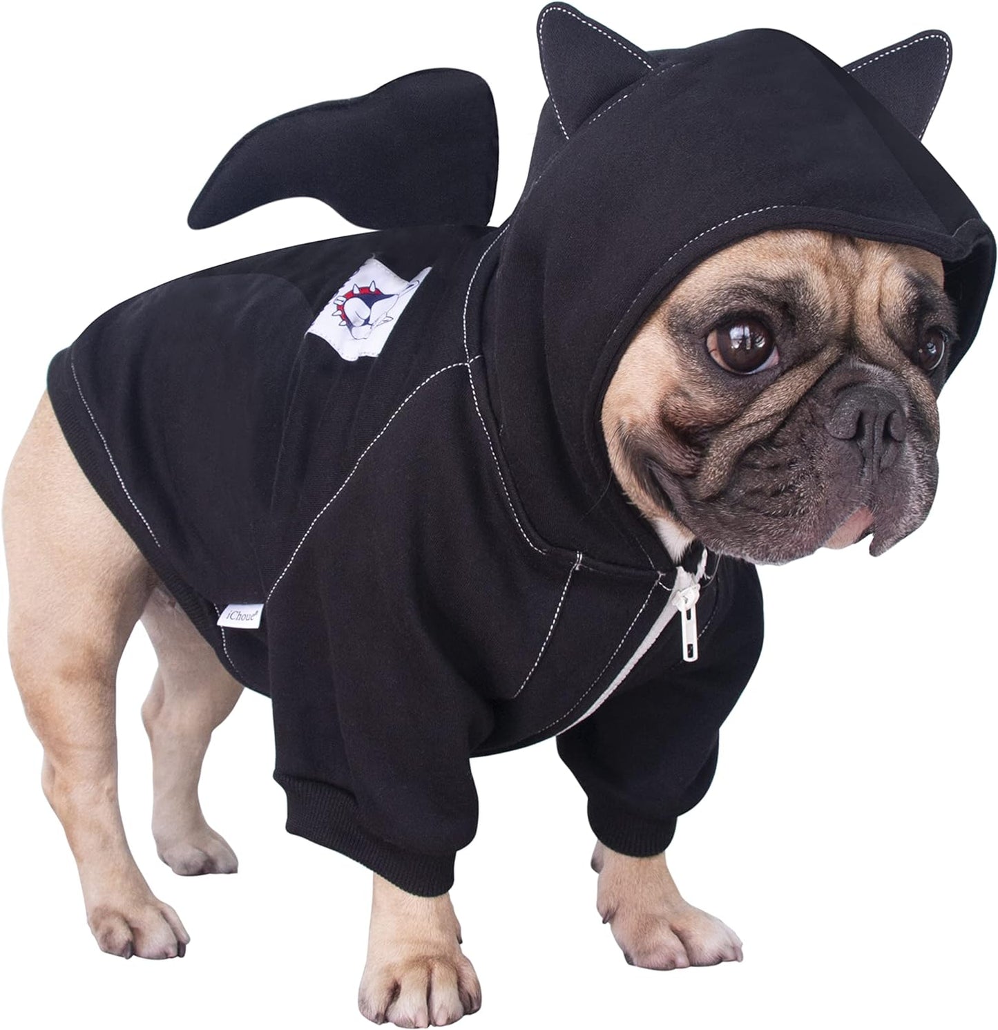 Batman Dog Halloween Costumes Clothes Sweater Cute Funny for English Bulldog Cold Weather Winter Coats Hoodies Frenchie - Black Bat, Large Plus