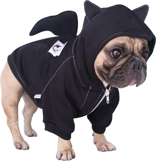 Batman Dog Halloween Costumes Clothes Sweater Cute Funny for English Bulldog Cold Weather Winter Coats Hoodies Frenchie - Black Bat, Large Plus