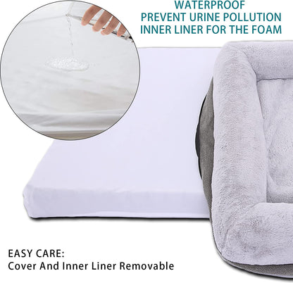 Orthopedic Dog Bed for Extra Large Dogs, Bolster Sides Dogs Sofa Bed with Removable Washable Cover & Non-Skid Bottom, Soft Pet Bed with Egg Foam Dog Couch for Sleeping, 46 X 30 Inch, Gray