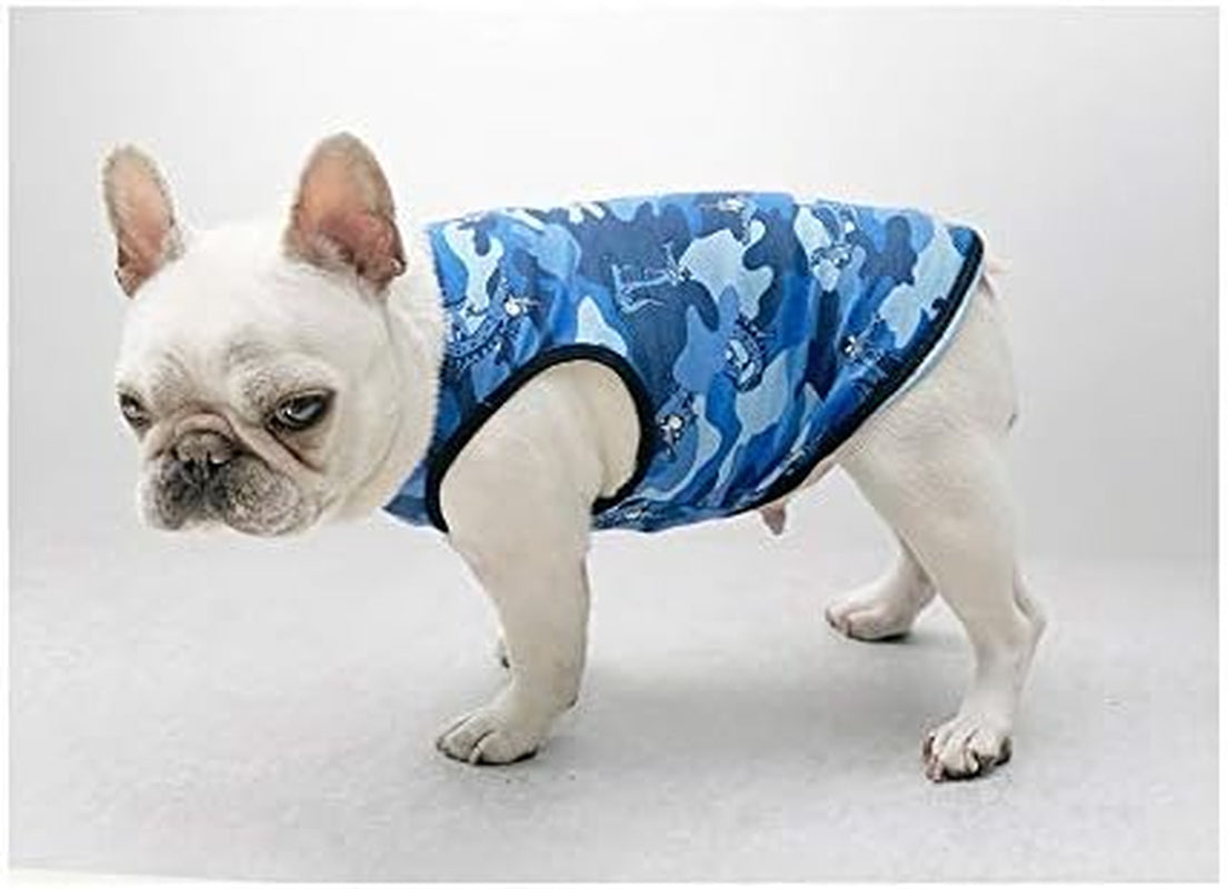 Pet Dog Summer Vest, Flamingo Pattern Cute Teddy French Bulldog Dog 100% Cotton Fashion T-Shirt Breathable Sleeveless Summer Dog Clothes for Small Medium Dogs Puppy, Blue