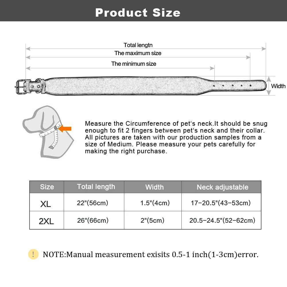 Wide Leather Dog Collar Padded Pet Collars Dog Collar for Medium Large Dogs Pitbull Bulldog German Shepherd 2XL