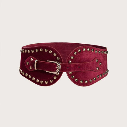 2024 New Women'S Fashion and Handsome Suede Rivet Elastic Wide Belt Adjustable Western Elastic Belt