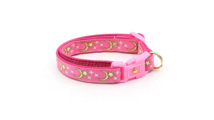 Gold Moons and Stars on Bright Pink Cat Collar