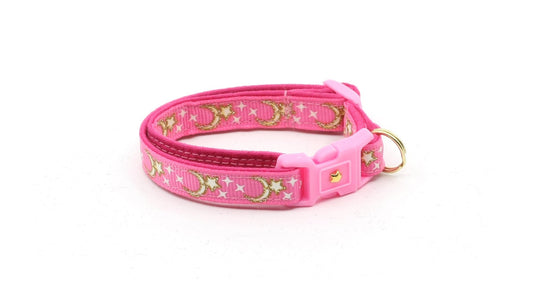 Gold Moons and Stars on Bright Pink Cat Collar