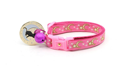 Gold Moons and Stars on Bright Pink Cat Collar