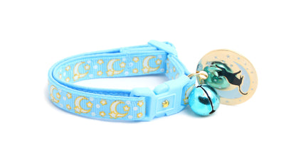 Gold Moons and Stars on Powder Blue Cat Collar