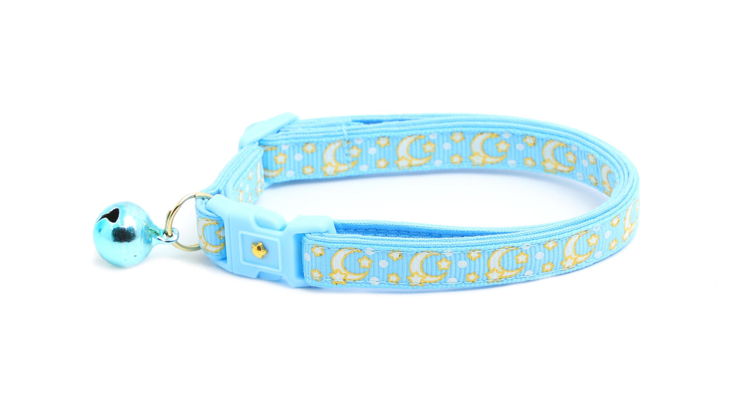 Gold Moons and Stars on Powder Blue Cat Collar