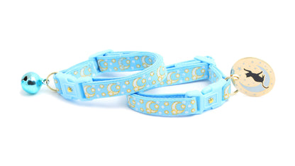 Gold Moons and Stars on Powder Blue Cat Collar