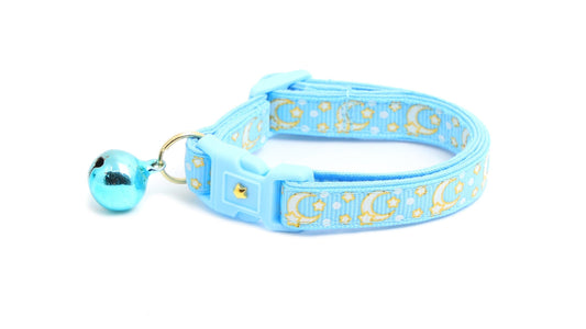 Gold Moons and Stars on Powder Blue Cat Collar